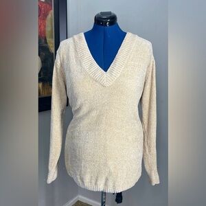 Women's Love Change Pullover V-Neck Sweater Beige 3X Tunic Long Sleeve Italy